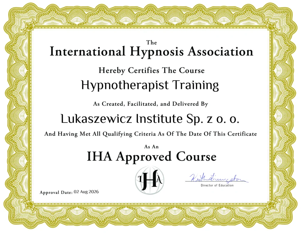 Dyplom International Hypnosis Association – Hypnotherapist Training – Łukaszewicz Institute